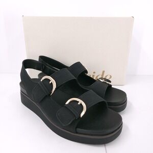 Lifestride Goodie Embossed Slingback Buckle Black Flat Sandals Womens Size 7.5 W